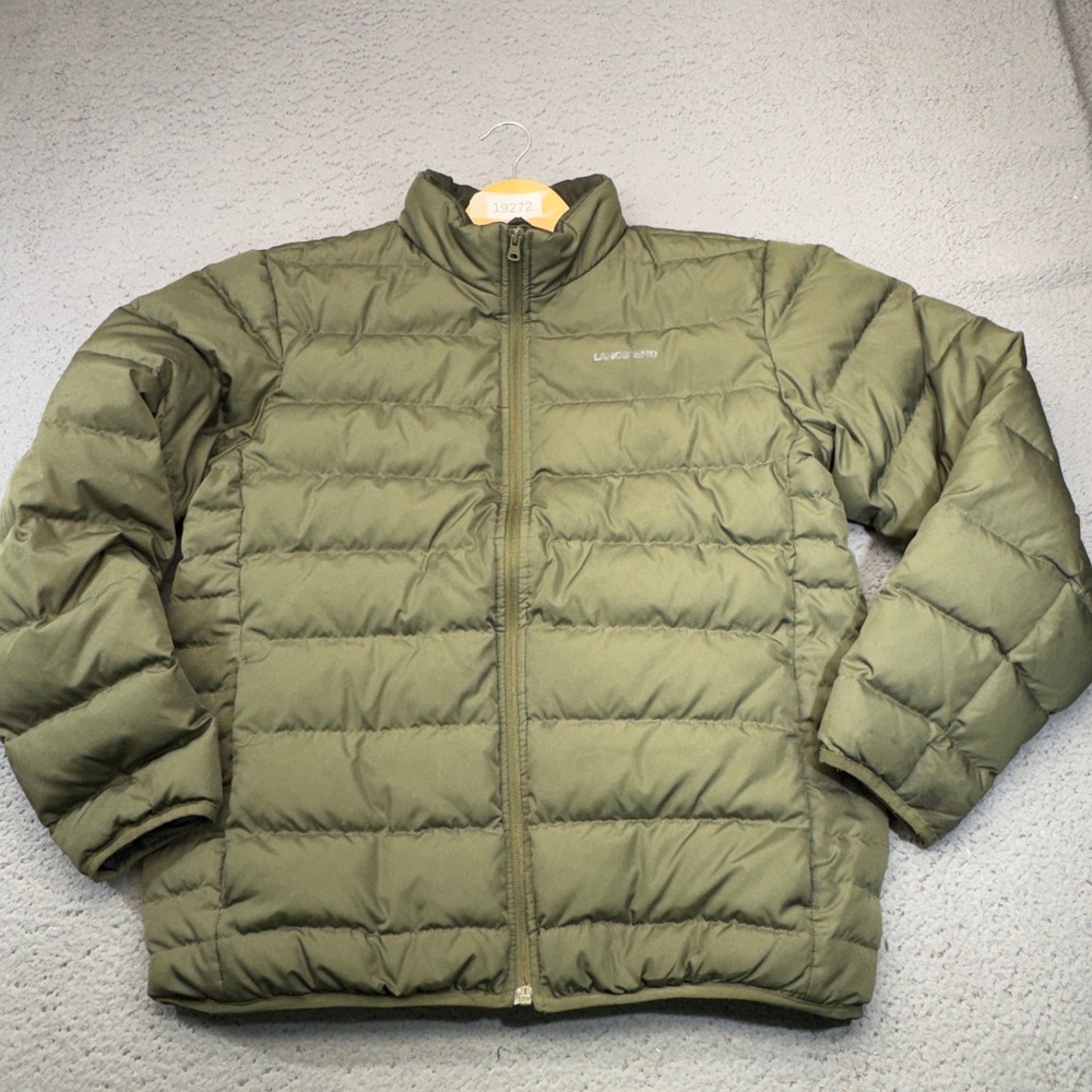 Lands' End Puffer Jacket Mens Medium Olive Green Down Insulated Full Zip Quilted